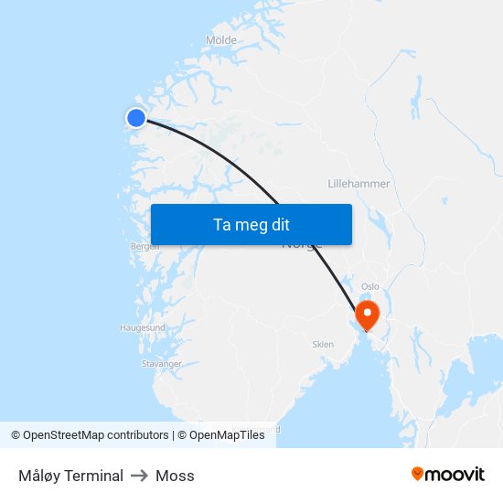 Måløy Terminal to Moss map