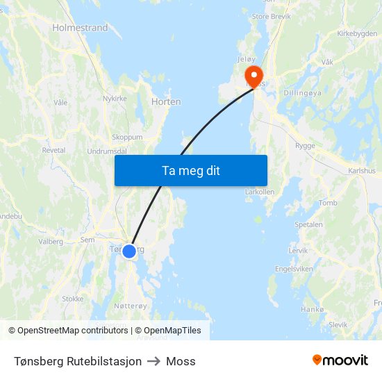 Tønsberg Rutebilstasjon to Moss map