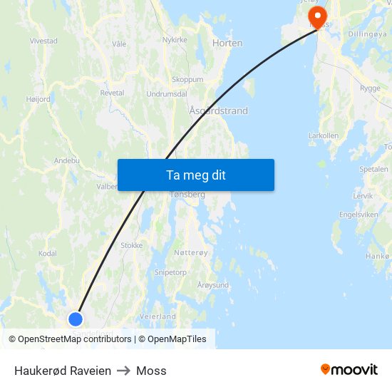 Haukerød Raveien to Moss map