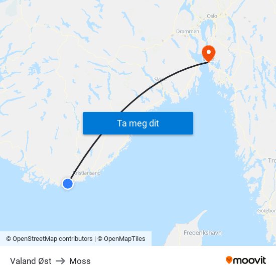 Valand Øst to Moss map