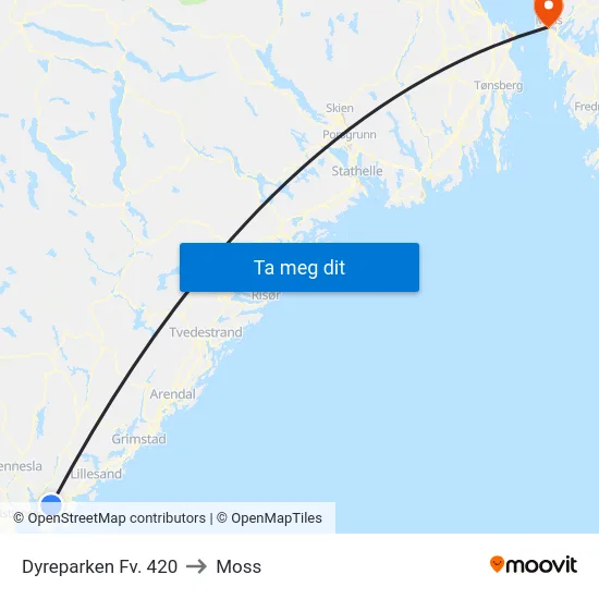 Dyreparken Fv. 420 to Moss map