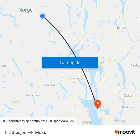Flå Stasjon to Moss map