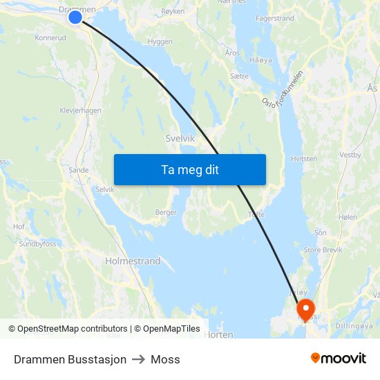 Drammen Busstasjon to Moss map