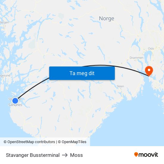Stavanger Bussterminal to Moss map
