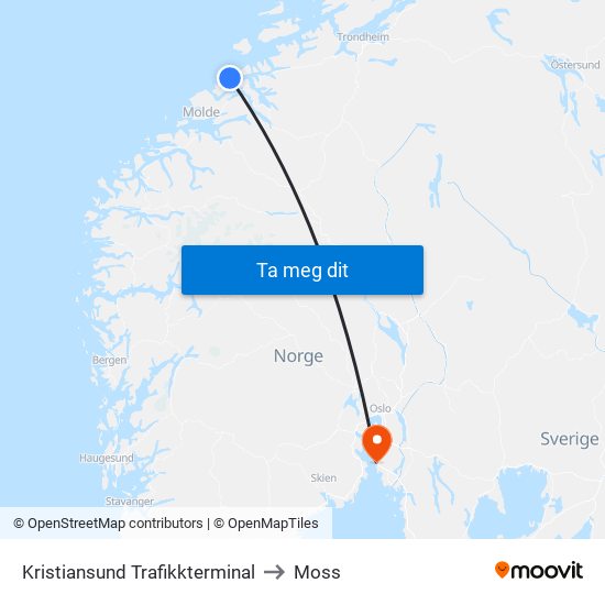 Kristiansund Trafikkterminal to Moss map