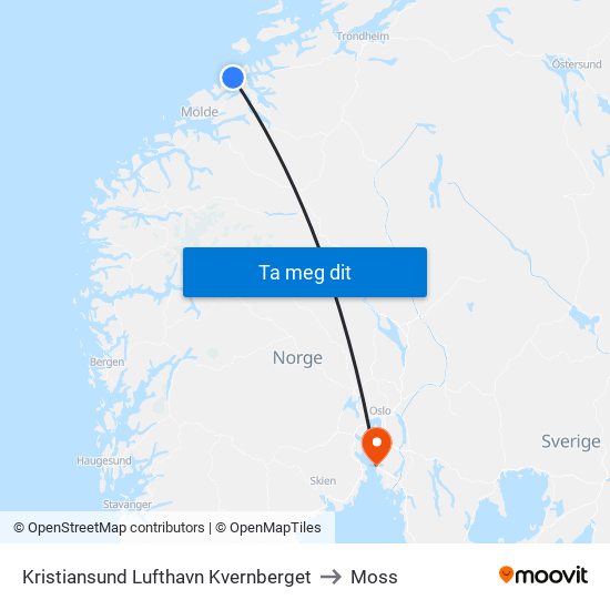 Kristiansund Lufthavn Kvernberget to Moss map