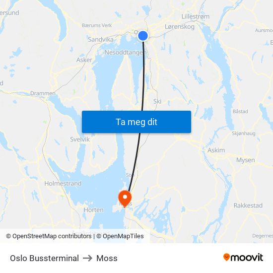 Oslo Bussterminal to Moss map