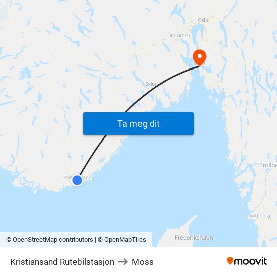 Kristiansand Rutebilstasjon to Moss map