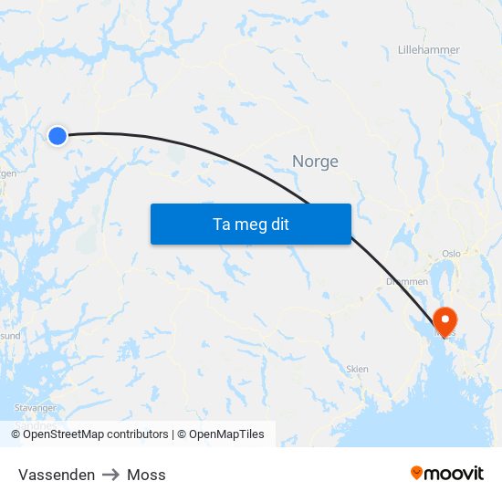 Vassenden to Moss map