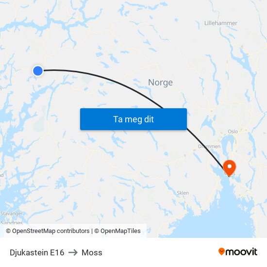 Djukastein E16 to Moss map