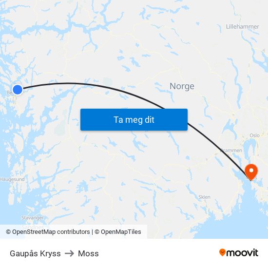 Gaupås Kryss to Moss map