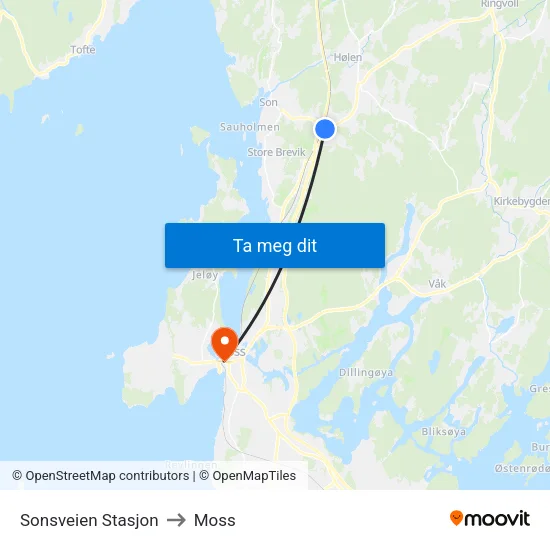 Sonsveien Stasjon to Moss map