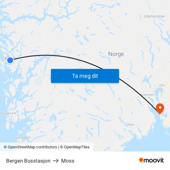 Bergen Busstasjon to Moss map