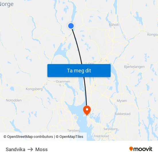 Sandvika to Moss map