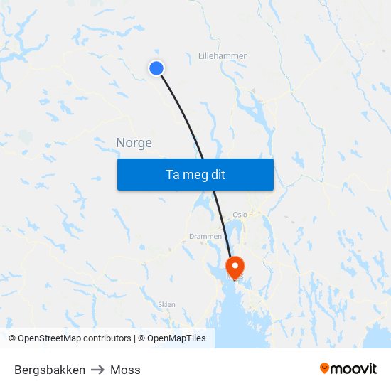 Bergsbakken to Moss map