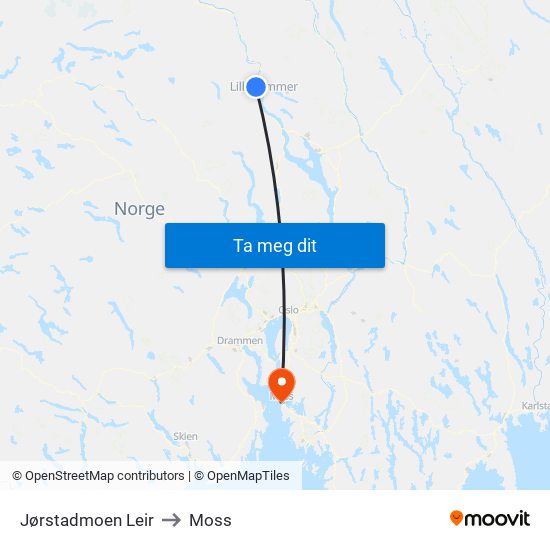 Jørstadmoen Leir to Moss map