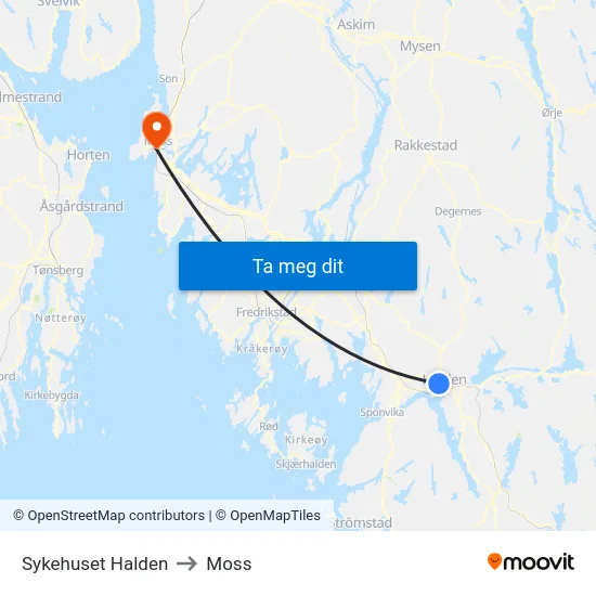 Sykehuset Halden to Moss map