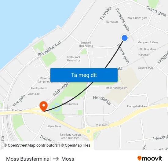 Moss Bussterminal to Moss map