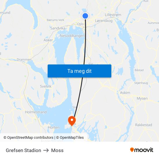 Grefsen Stadion to Moss map