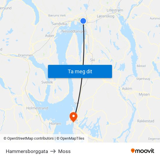 Hammersborggata to Moss map