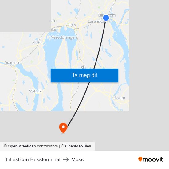 Lillestrøm Bussterminal to Moss map