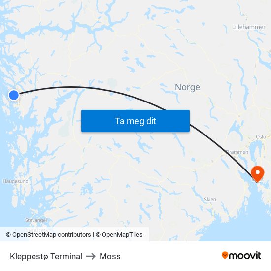 Kleppestø Terminal to Moss map