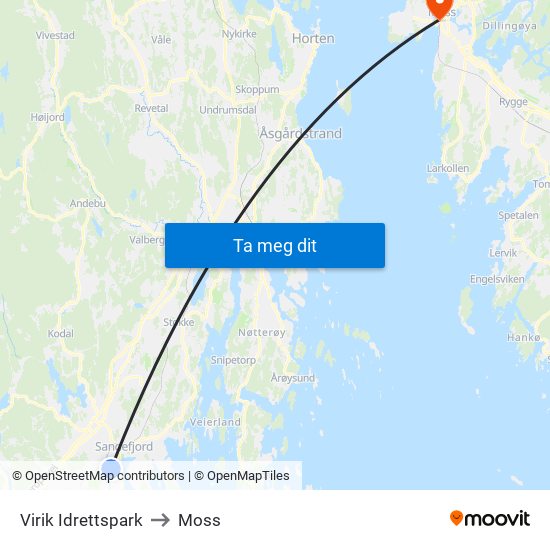 Virik Idrettspark to Moss map