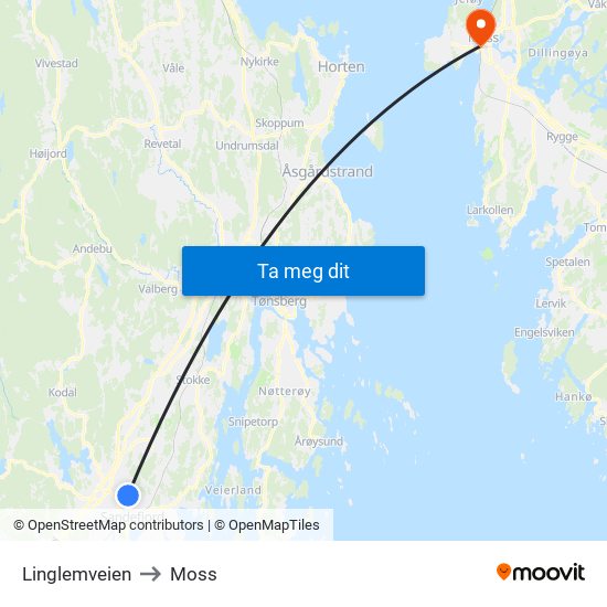 Linglemveien to Moss map