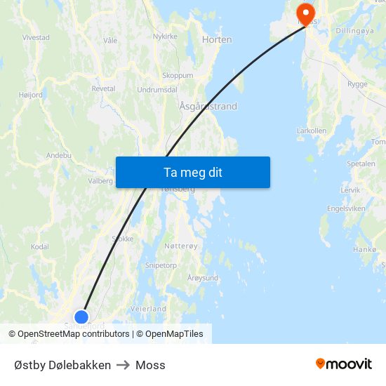 Østby Dølebakken to Moss map