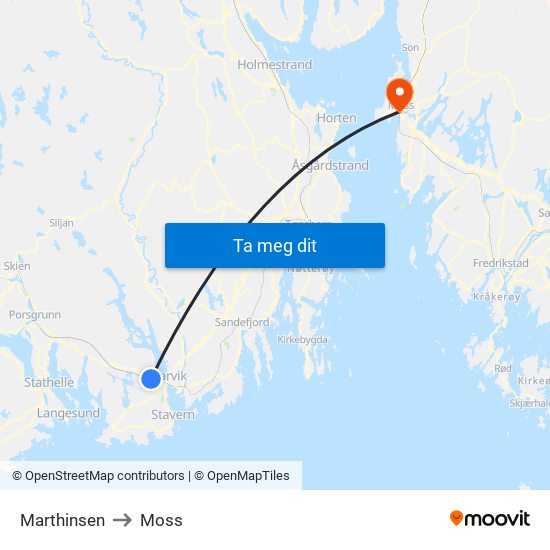 Marthinsen to Moss map