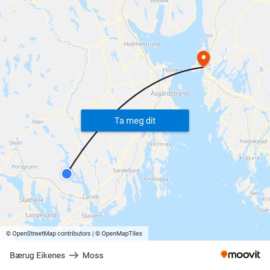 Bærug Eikenes to Moss map