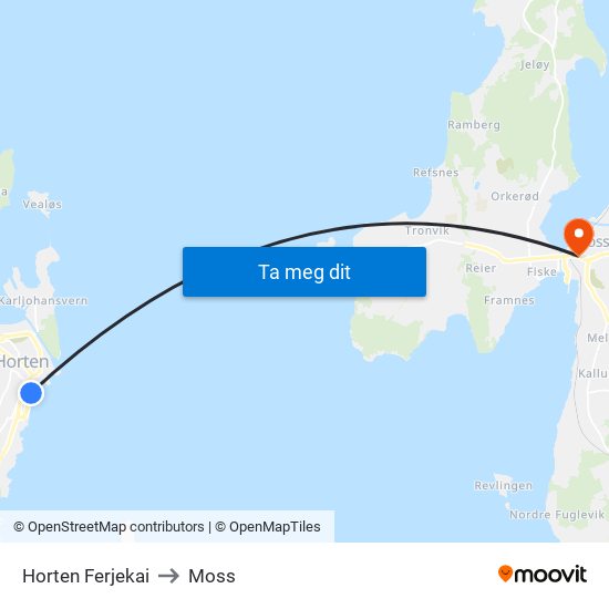 Horten Ferjekai to Moss map