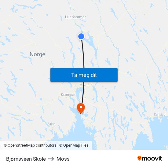 Bjørnsveen Skole to Moss map