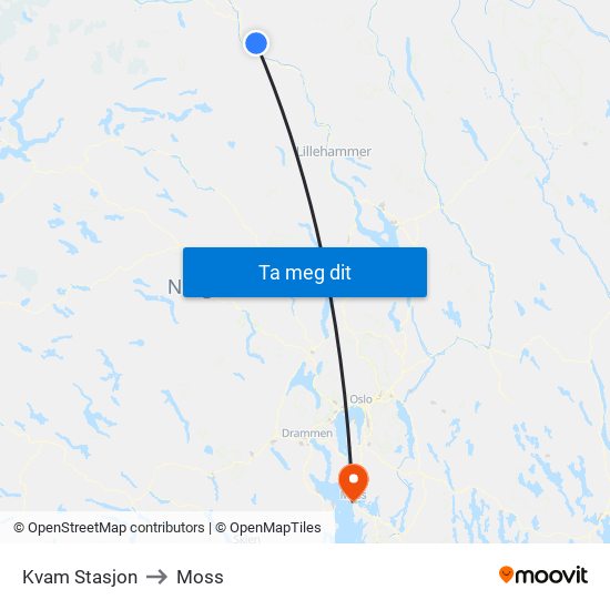 Kvam Stasjon to Moss map