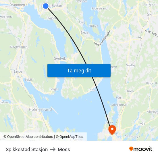 Spikkestad Stasjon to Moss map