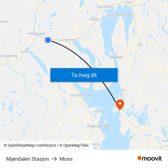 Mjøndalen Stasjon to Moss map
