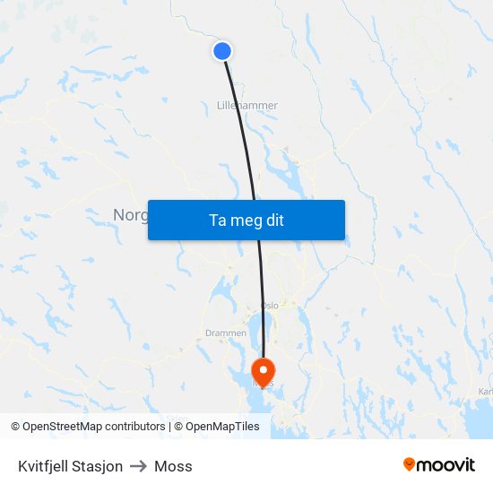 Kvitfjell Stasjon to Moss map