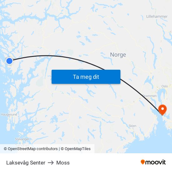 Laksevåg Senter to Moss map