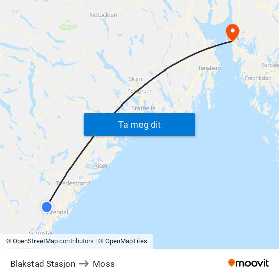 Blakstad Stasjon to Moss map