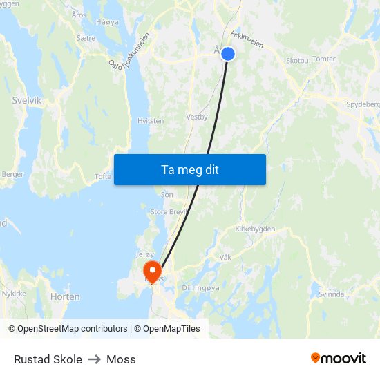 Rustad Skole to Moss map