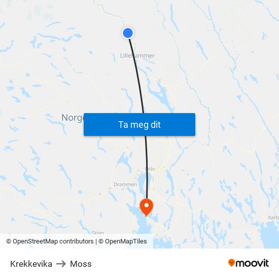 Krekkevika to Moss map