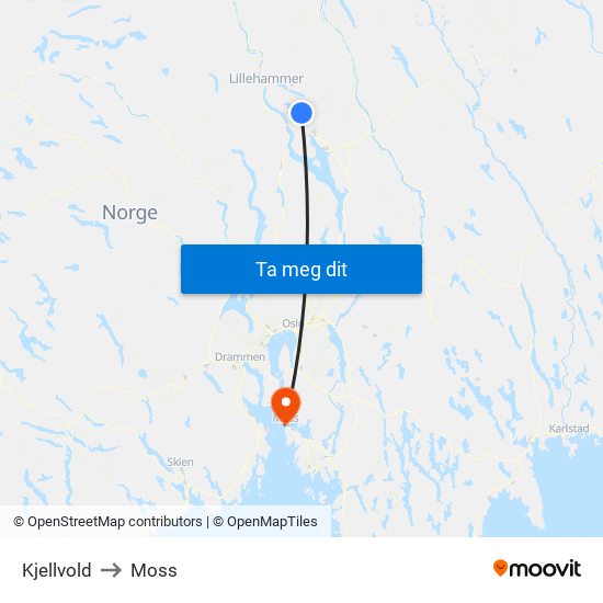 Kjellvold to Moss map