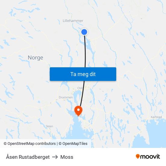Åsen Rustadberget to Moss map