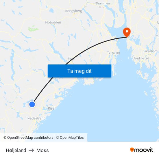 Høljeland to Moss map
