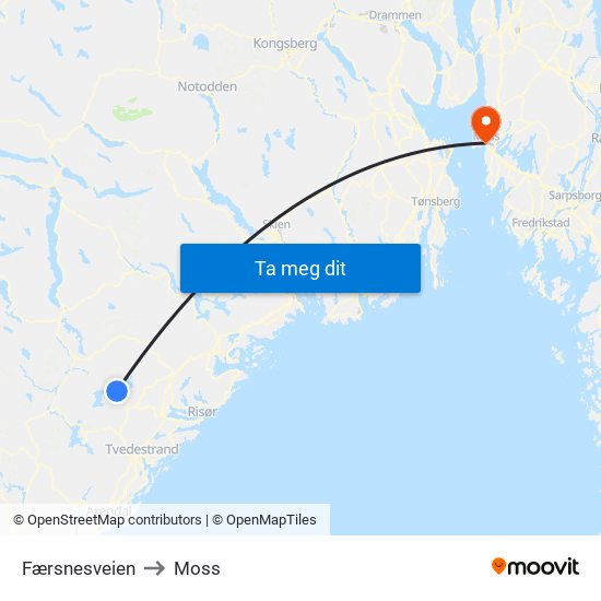 Færsnesveien to Moss map