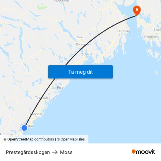 Prestegårdsskogen to Moss map