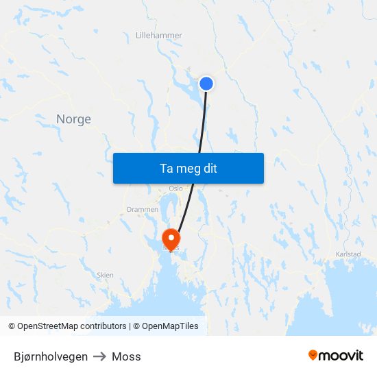 Bjørnholvegen to Moss map