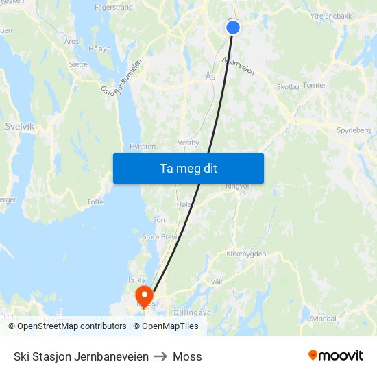Ski Stasjon Jernbaneveien to Moss map