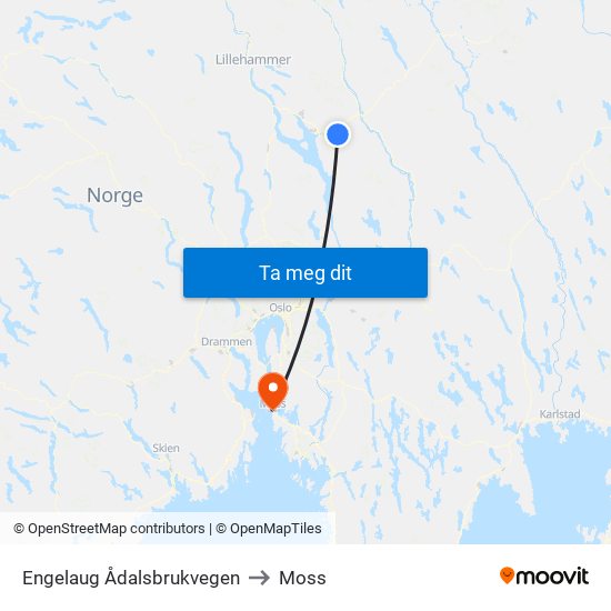 Engelaug Ådalsbrukvegen to Moss map