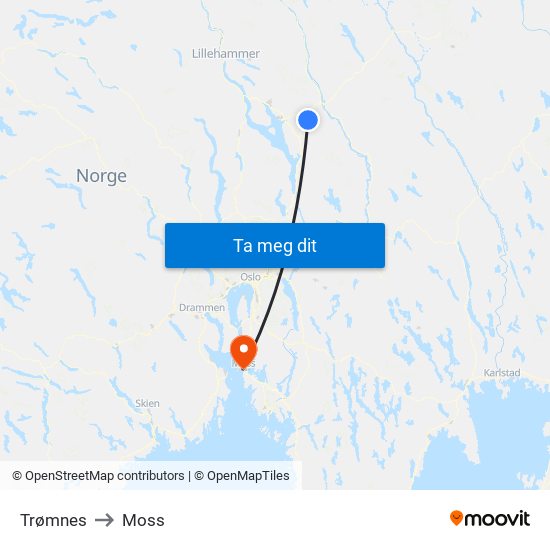 Trømnes to Moss map